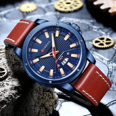 China New CURREN 8376 automatic date casual watches for men with big leather dial with date fashion wristwatch relogio masculino for sale