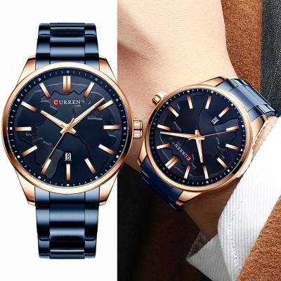 China Date CURREN 8366 Automatic Creative Clock Quartz Dial Design Stainless Steel Male Business Men Watch With Date Fashion Reloj Hombres Gift for sale