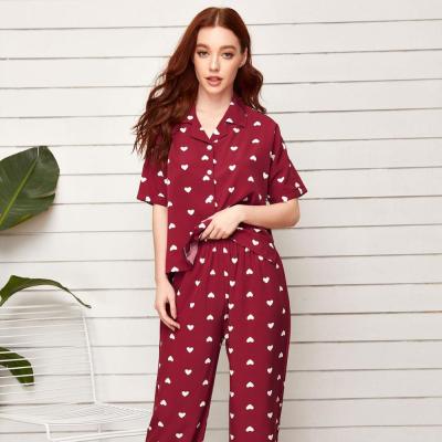 China Breathable Wholesale Summer Ladies Heart Shaped Printed Pajamas for sale