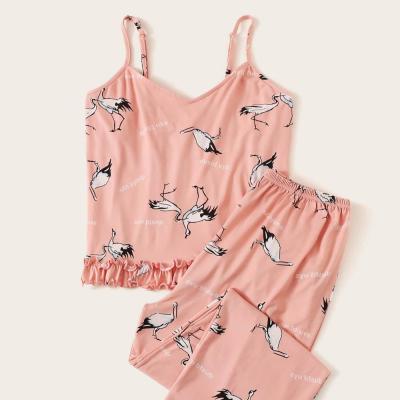 China Wholesale Summer Flamingo Flange Ladies Sexy Pajama Set QUICK DRY for sale