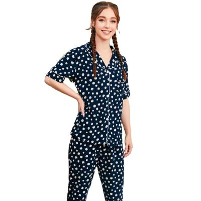 China Summer Polka Dot Lapel Shorts Sleeve Pants Suit Women's Breathable Sleepwear for sale