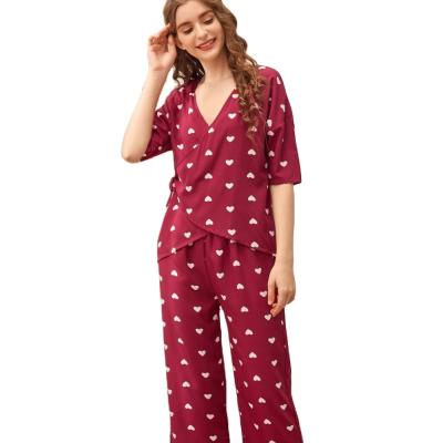 China Breathable Wholesale Summer Kimono Ladies Heart Shaped Printed Pajamas for sale