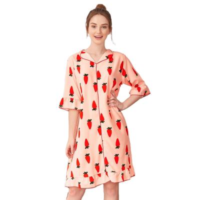 China Summer Breathable Wholesale Cotton Printed Strawberry Pattern Women Sleepwear for sale