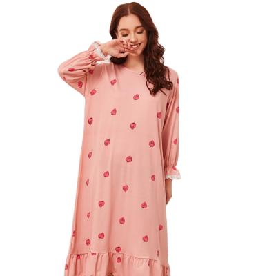 China Breathable Strawberry Print Long Sleeve Sleep Dress for sale