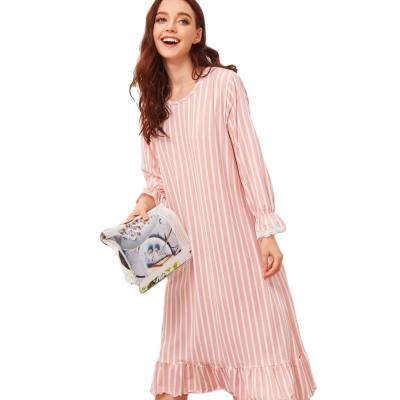 China Autumn And Winter Long Sleeve Sleep Dress Cotton Breathable Striped Skirt for sale