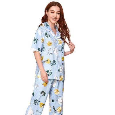 China Wholesale Casual Breathable Foil Lapel Printed Sleepwear For Women for sale