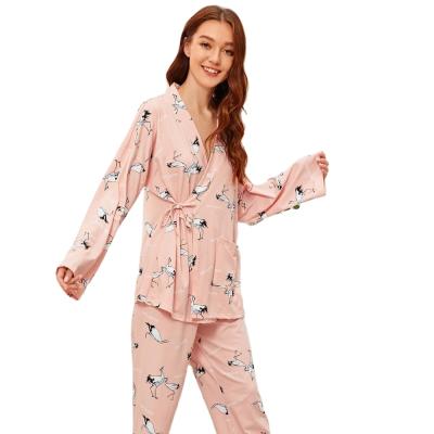 China Breathable Winter Crane Kimono Ladies Pajamas for sale