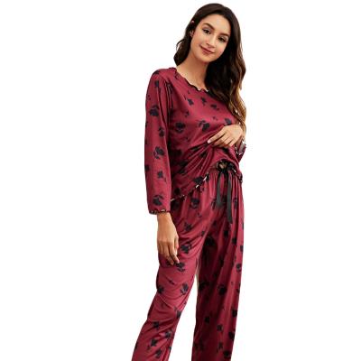 China Autumn and winter breathable comfortable and cheap wholesale ladies rose cartoon printed sleepwear for sale