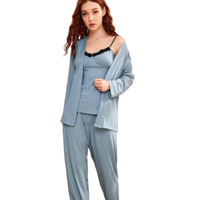 China Breathable Autumn And Winter 3 Piece Cotton Ladies Pajamas for sale