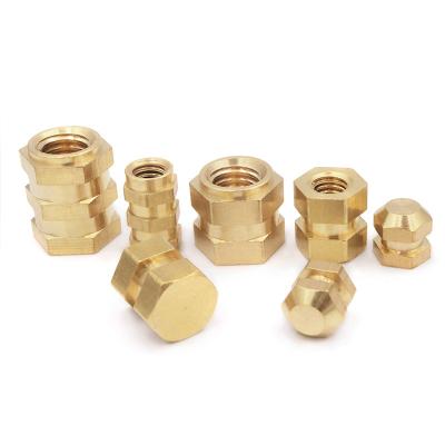 China Health Care Injection Molding Brass Nut With Hexagonal Hot Melt Copper Blind Hole Insert Knurled Nut for sale