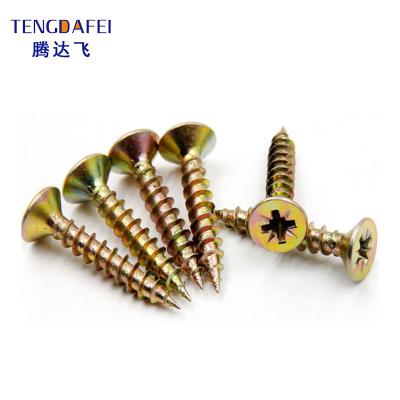 China Flat Self-tapping Screw Furniture Phillips Wood Screws Color Galvanized Chipboard Screw Fastener for sale