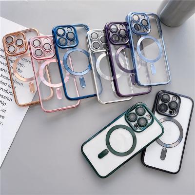 China Shockproof For Apple iPhone 14Pro Plated Phone Accessories For iPhone 11 Magnetic Transparent Phone Case for sale