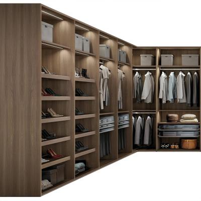 China Luxury (Height) Adjustable Designer Sideburns Walk In Wooden Wardrobe Closet With Shoe Racks And Lights for sale