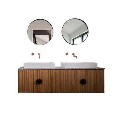 China Nature Color French Wood Grain Vanity Cabinet With Round Mirror zu verkaufen