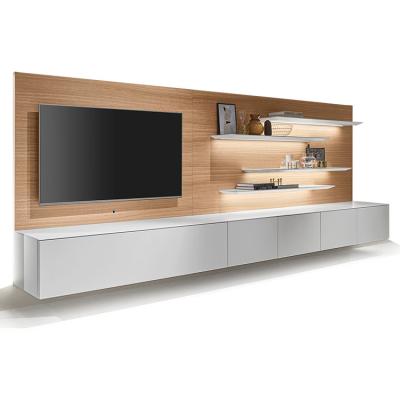 China Modern Designers Favorites TV Cabinet Unit Designs With LED Lighting In White And Woodgrain for sale