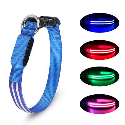 China Amazon Best Seller USB Cable Glow Reflective Adjustable Rechargeable Flashing Light Up LED Dog Collar Rechargeable Light For Dog for sale