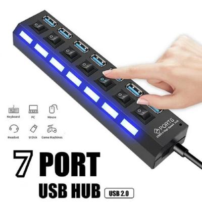 China Data Transfer + Charging 2.0 Multi Ports USB Hub Adapters High Speed ​​7 Ports USB Left On/Off Switch Portable USB Splitter For Computer Laptop for sale