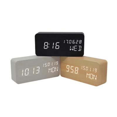 China Antique Bamboo Digital Alarm Clock Temperature Display Number Style LED Wooden Clock for sale