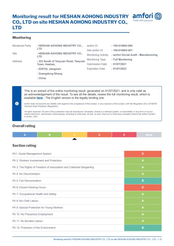 BSCI - Heshan Aohong Industry Co., Ltd.