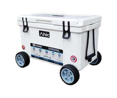 China Waterproof 2019 Hot Sales Plastic Cooler Box Table With Wheels 100L 75L 65L 50L Fishing Cooler Box for sale