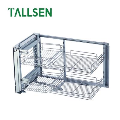 China Modern TALLSEN Buffet Accessories Soft-Stop Drawer Basket Pull Out Kitchen Wire Drawer Magic Corner Basket for sale