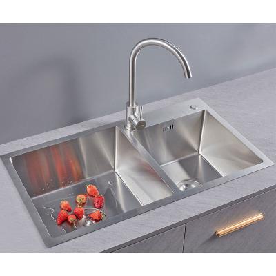 China Without Faucet High Grade Kitchen Double Bowl Brushed Top Mount 304 Stainless Steel Kitchen Wash Basin Sink Handmade for sale