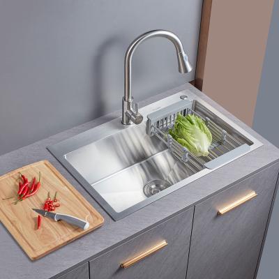 China Without Faucet High Quality 304 Stainless Steel Single Bowl Brushed Under Mount Handmade Kitchen Sink for sale