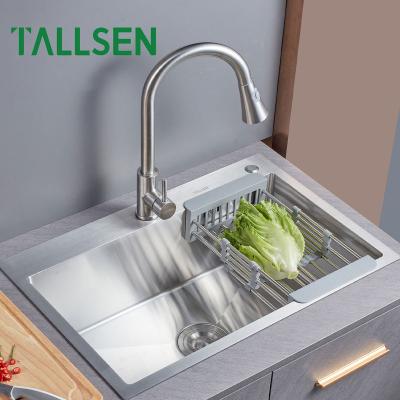 China Without Faucet TALLSEN Kitchen Single Bowl Brushed Top Mount 304 Stainless Steel Kitchen Wash Basin Sink Handmade for sale