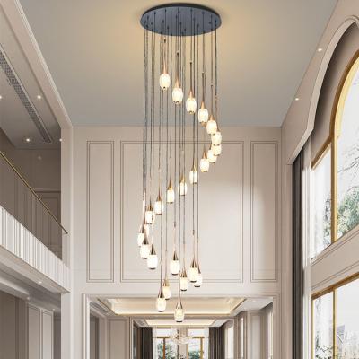 China Modern Artistic Aluminum Decoration Long Shade Simple Design Stairs LED Acrylic Chandelier for sale