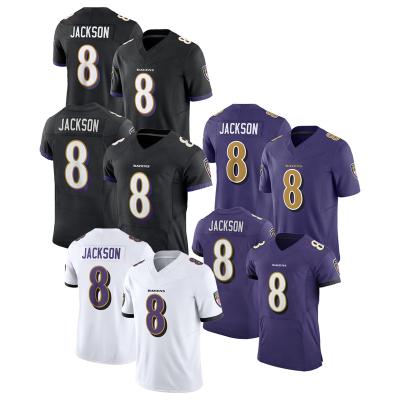 China Breathable Wholesale Men's Lamar Jackson Baltimore Jerseys #8 USA Football Game Player Jerseys - Purple Black White for sale