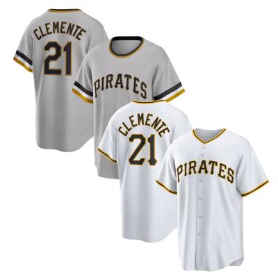 China Breathable Men's Pittsburgh Top Embroidery Stitched Baseball Jersey 21 Clemente - grey - White for sale