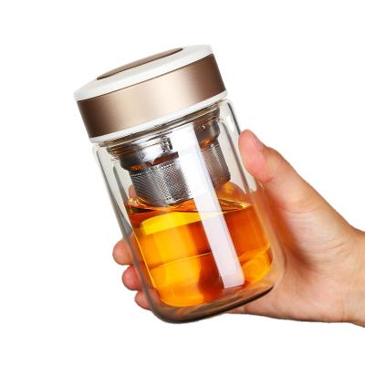 China 310ml Double Wall Sustainable Wholesale Glass Tea Drinking Water Bottle With Tea Infuser for sale