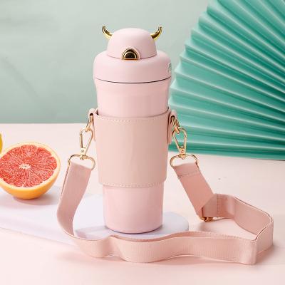 China Lovely Lady 500ml Stainless Steel Portable Thermos School Girl Hot Water Bottle With Straw for sale