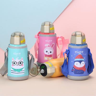 China Cartoon 316 Stainless Steel Portable Strap-on Creative Smart Thermos Thermos Temperature Measuring Sippy Flask for sale