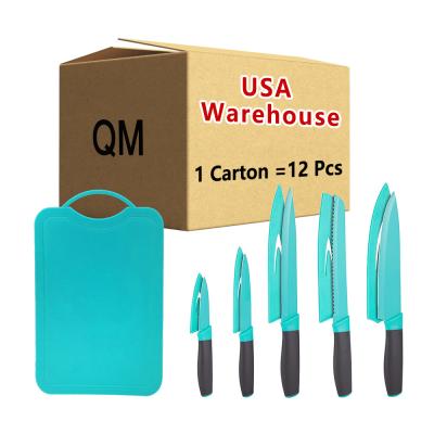 China US Warehouse Free Shipping Non-Stick Plastic Handle Knives Sets From Viable Wholesale US Warehouse With Gift Box Set Of Knives And Choppers for sale