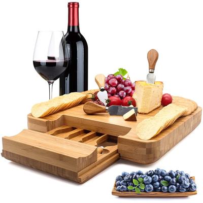 China Sustainable High End Natural Beech Wood Bread Cutting Board Household Charcuterie Boards With Knives Mini Square Picnic Cheese Board Set for sale