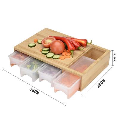 China Viable Wholesale Kitchen Organic Bamboo Cutting Board with 4 Storage Containers and Slide-Out Graters for sale