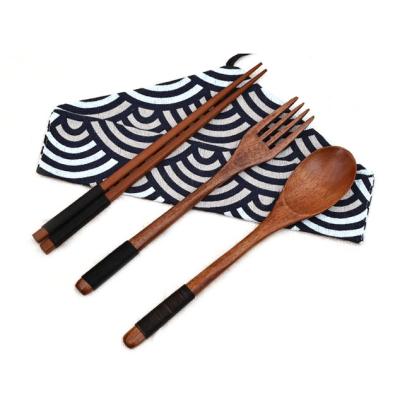 China Viable Custom Modern Chinese Wooden Flatware Chopsticks Kids Spoon and Wooden Fork Set for sale