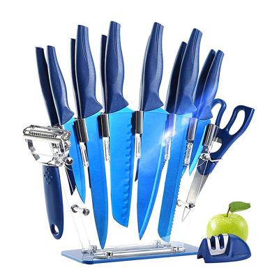 China New Viable Style Amazon High Quality 17 Piece Carbon Stainless Steel Knife Sets With Stand Block Sharpener Modern Kitchen Knives for sale