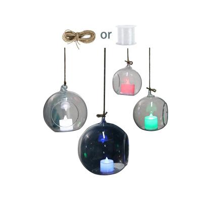 China Birthdays 6/8/10/12/15cm Air Plant Terrarium Hanging Glass Tealight Globe Candle Holder Container with LED Candles for sale