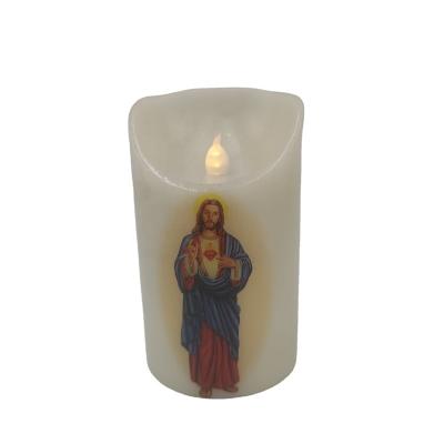 China Religious Activities Flickering Flameless Battery Operated Jesus Virgin Christ LED Grave Church Sacred Prayer Religious Votive Memorial Candle for sale