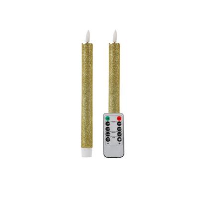 China Gold Glitter; 3d wick; remote control & timer functions Gold Glitter Flameless Flickering Set of 2 9.75'' Real Wax Electronic Taper Led candles with Remote & Timer Candlesticks for sale