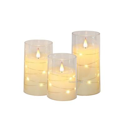 China Durable acrylic cup Amazon Hot Sale 3D Real Flame Acrylic LED Candle Set with LED String Lights Decoration and Remote Control, Set of 3 for sale