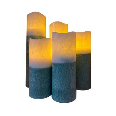 China Birthdays New 2.2in Double Layers Real Wax Flameless Flickering Ivory LED Pillar Candles Set with Remote Control for Home Decor for sale