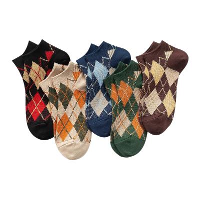 China Wholesale Spring QUICK DRY New Korean British Style Rhombus Argyle Cotton Socks Checkered Fashion Ship bangs for female for sale