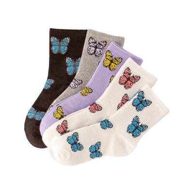 China QUICK DRY wholesale women's socks custom embroidery logo butterfly thongs happy animal cotton soft socks for sale