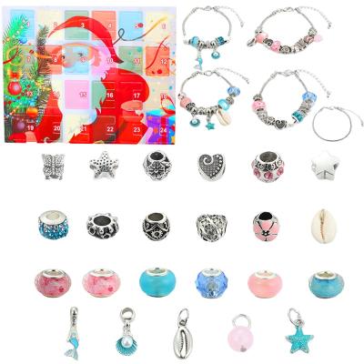 China DIY Accessories 24 Christmas Calendar Gold Bracelets DIY Advent Calendar Fashion Jewelry Advent Days Hanging Necklace Pendant Gift Box For Girl for sale