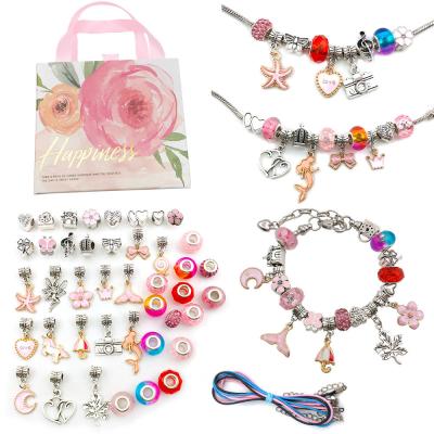 China Amazon Hot Sale 64 PCS DIY Accessories Charm Bracelet Necklaces Jewelry Pink Gift Box For Girls Women Valentines Birthday Christmas Gift for sale