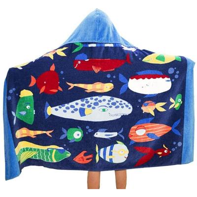 China USA Acrylic Flag Print Cartoon Baby Bath Towel Hooded Dry Absorbent Travel Sports Poncho Kid Bathrobe Towels Quick Microfiber Beach Towel for sale