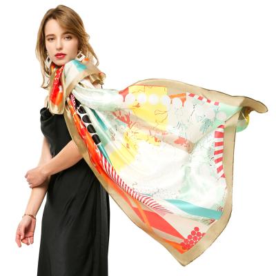 China Polyester Fashion Scarves For Women Print Big Brand Silk Luxury Square Shawl Female 90cmx180cm Large Satin Neck Hijab Scarves For Ladies for sale